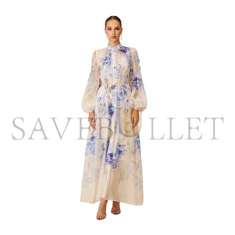 ZIMMERMANN MOMENT OF BEAUTY BLUE FLORAL PRINT MAXI DRESS 